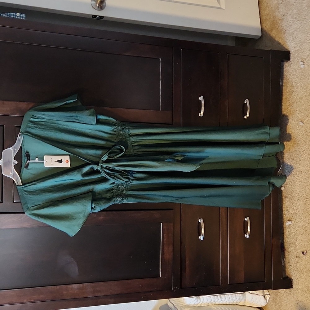 V Neck Flutter Sleeve Dress